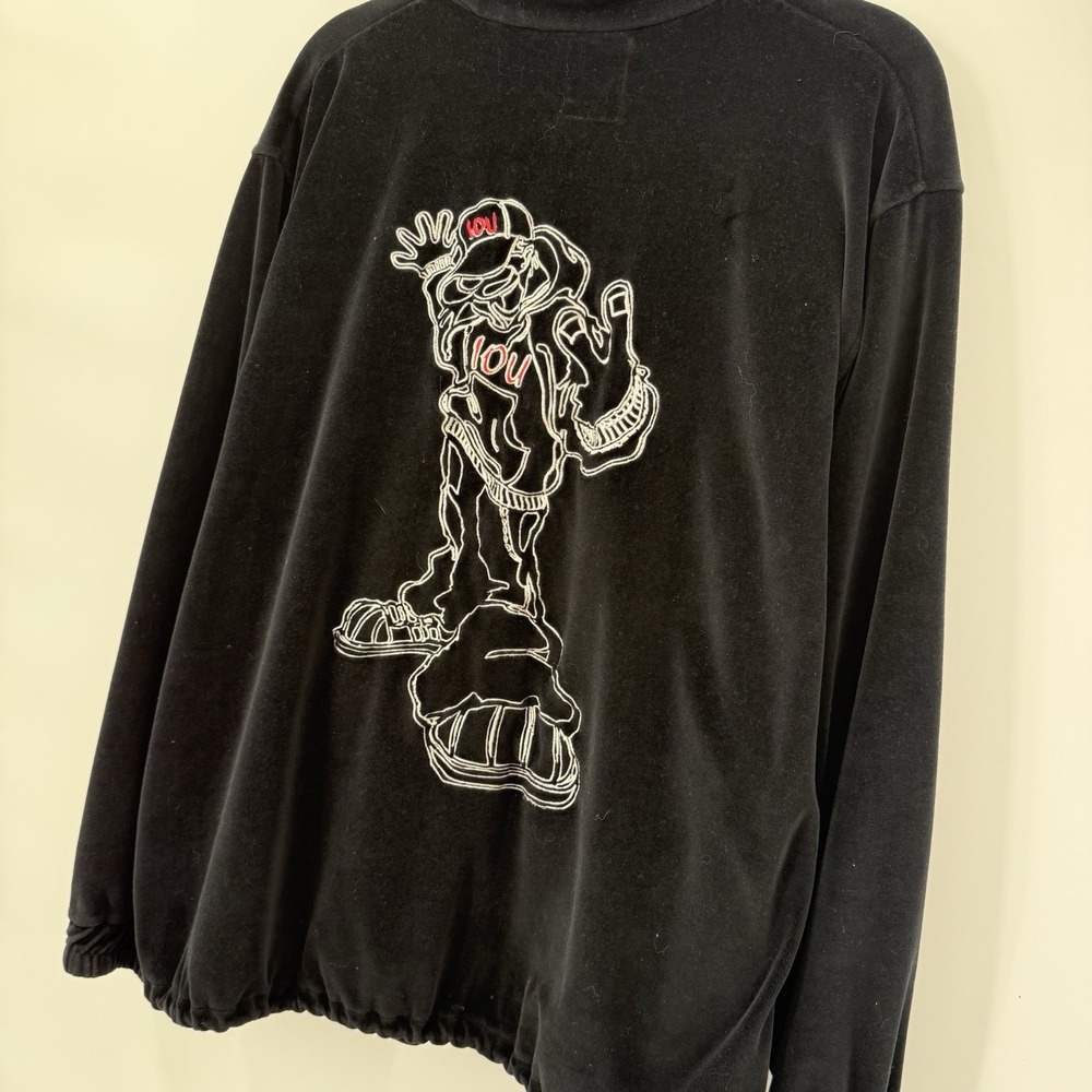 IOU Sport Jacket Men's Large Jacket Velour Black 90s Vintage Hip Hop Skater - Picture 4 of 8